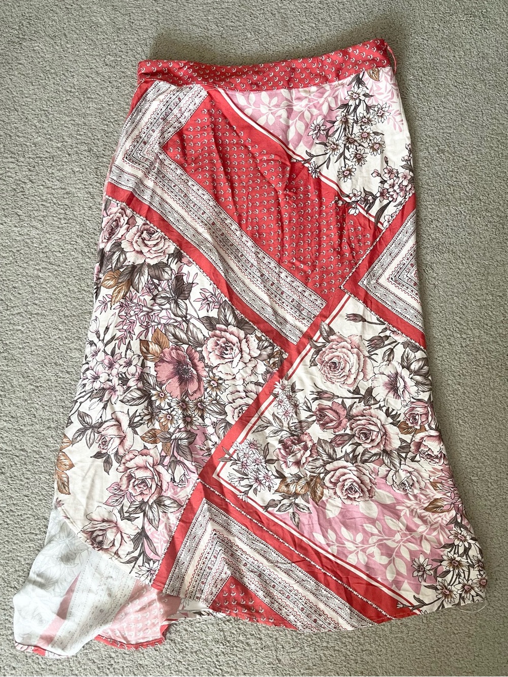Anthropologie Pink and Red Floral Patchwork Wrap Midi Skirt Size: Medium (NWT) - Picture 5 of 8